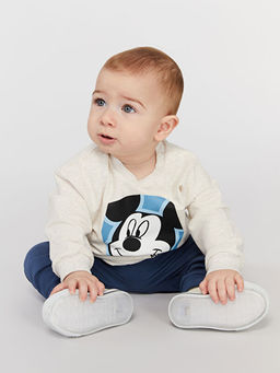 Mickey Mouse Bask?l? Erkek Bebek Sweatshirt ve E?ofman Alt 2li