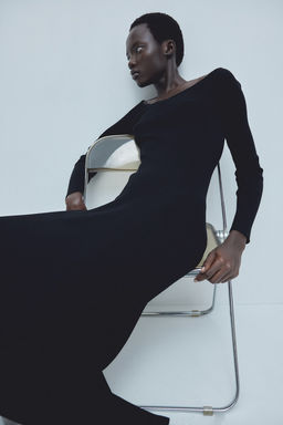 Vestido off-the-shoulder en punto de canale - H&m фото 4