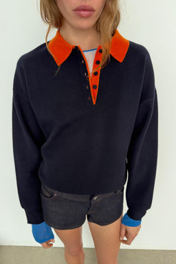 CONTRAST COLLAR KNIT POLO SHIRT - Zara фото 8