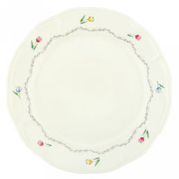 Ласковый май Тарелка мелкая фарфоровая д27,4см, h3см, с деколью, рельефный декор, волнистый край, кремовый (Китай)