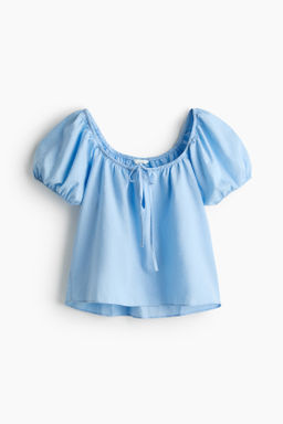 Blusa en mezcla de lino con mangas abullonadas - H&m фото 3