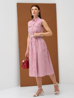 Платье хлопок OD-800-1 полоса бордовая