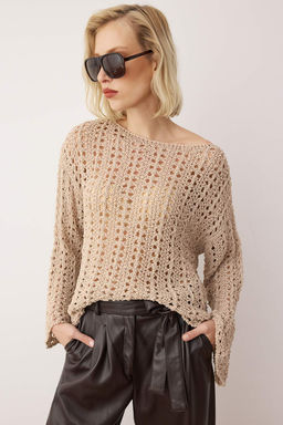 Tas Ozel Iplik Ajurlu/Delikli Kay?k Yaka Triko Kazak TWOAW26KZ00193