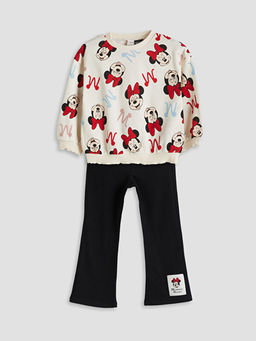 Minnie Mouse Bask?l? K?z ?ocuk Sweatshirt ve Tayt Pantolon 2li