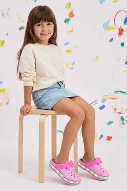 Pembe Is?kl? Fiyonklu Detayl? Hafif Taban Kucuk K?z Cocuk Kids Eva Sandalet Terlik TAKSS25SD00045