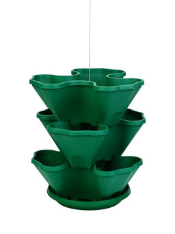 Кашпо для цветов, многоярусное, 33×33×17 см, пластиковое, подвесное, зелёное