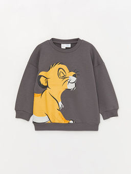 Bisiklet Yaka Aslan Kral Bask?l? Erkek Bebek Sweatshirt