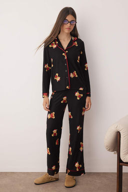 Siyah Ay?c?kl? Y?lbas? Temal? Biyeli Orme Pijama Tak?m? THMAW26PT00043 - Trendyolmilla фото 2