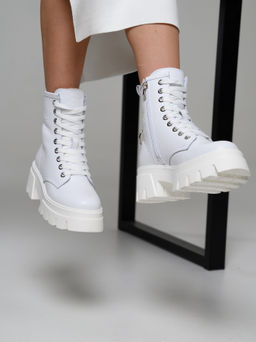 Ботинки 329.зиплайнw.Белый/байка