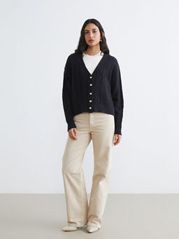 V Yaka Kendinden Desenli Kad?n Triko H?rka