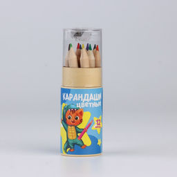 Цветные карандаши 12 цветов в тубусе мини, деревянные, заточенные «Синий»