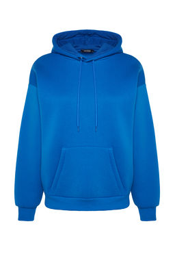 TRENDYOLMILLA Siyah Kapusonlu S?rt Bask?l? Oversize/Genis Kal?p Kal?n Ici Polarl? Orme Sweatshirt TWOAW24SW00214  фото 7