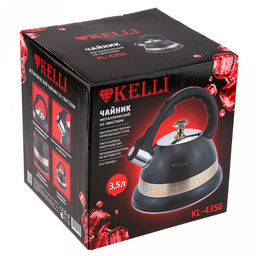 Чайник из нержавеющей стали "Kelli" 3,5л, со свистком, теплоемкое капсульное дно, матовая полировка, эргономичная ручка не нагревается "Eco Friendly", открытие крышки носика (Китай) Подходит для всех видов плит, включая индукционную