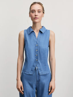Джинсовая рубашка без рукавов / Zarina фото 3