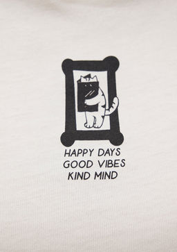 S?rt Bask?l? Beyaz Tisort - Mavi фото 6