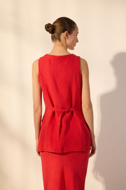 Trendyolmilla K?rm?z? %100 Keten Fitted Yelek TWOSS24YE00052 фото 4