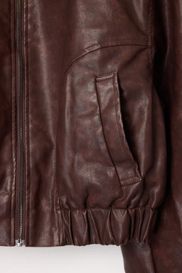 Kahverengi Oversize Kal?p Suni Deri Bomber Ince Ceket Mont TWOAW26MO00047 - Trendyolmilla фото 6