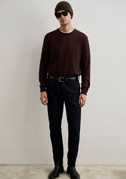 Bisiklet Yaka Kahverengi Kazak - Mavi фото 3