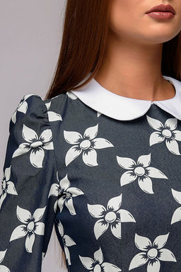 Платье темно-синее длины мини с принтом и белым воротничком - 1001dress фото 4