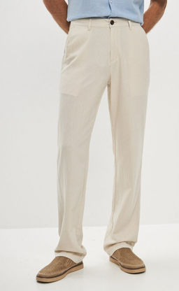 Брюки льняные мужские F111-0851 светло-бежевые