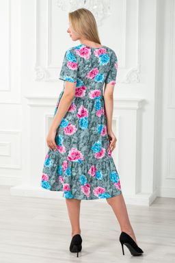 Платье женское с рукавами из кулирки Шейла пион на сером - Амадэль фото 2