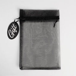 Цена за 10 шт. Мешочек подарочный органза черный Подарок, с шильдиком, 16 х 24 см +/- 1.5 см - Дарите счастье фото 2