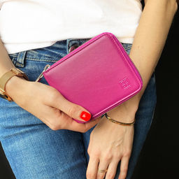 Итальянский кожаный кошелек на молнии DuDu серии Faro | фуксия - Dudubags фото 8