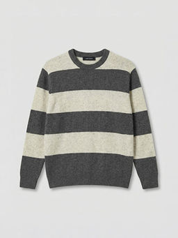 Bisiklet Yaka ?izgili Erkek Triko Kazak