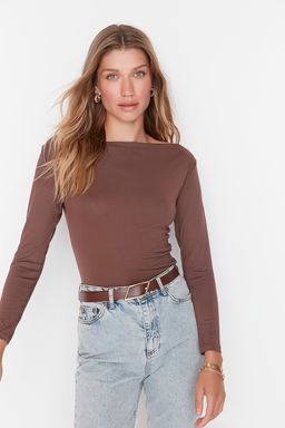 Trendyolmilla Lacivert Fitted/Vucuda Oturan Uzun Kol Kay?k Yaka Viskoz Esnek Orme Bluz TWOAW21BZ0106 фото 4