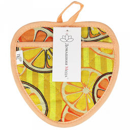 Прихватка с запахом 20х20см "Апельсинки, вид 5", форма "Клубника", рогожка 171г/м2, хлопок 100%, наполнитель - ватин 280г/м2, на пластмассовом подвесе, "Домашняя мода" (Россия)