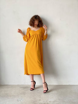 Платье-миди с пышными рукавами в цвете манго - Martichelli фото 36