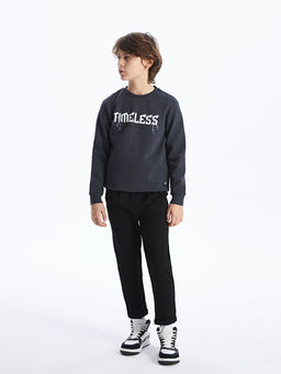 Bisiklet Yaka Bask?l? Uzun Kollu Erkek ?ocuk Sweatshirt