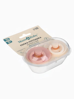 Соски-пустышки, от 0 мес., латекс, классические, в контейнере, набор из 2 шт., персиковый/айвори, M&B