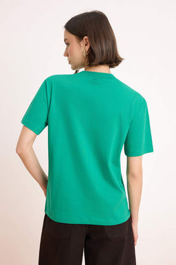 Yesil %100 Pamuk Basic Regular/Normal Kal?p Dik Yaka Orme T-Shirt TWOAW20TS0096