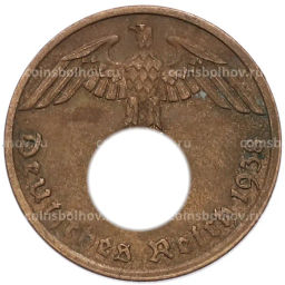 Монета 1 рейхспфенниг 1938 года A Германия