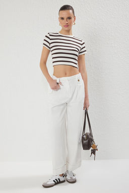 Trendyolmilla Beyaz Kal?n Gabardin %100 Pamuk Kumas Wide Leg Extra Genis Paca Pantolon TWOSS25PL00100  фото 2