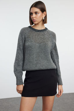 TRENDYOLMILLA Antrasit Ince Transparan Gorunum Triko Kazak TWOAW25KZ00233