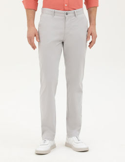 A__k Gri Regular Fit Basic Kanvas Pantolon