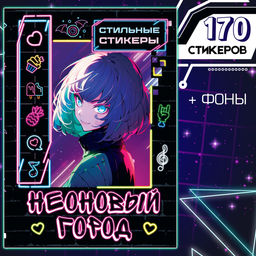 Стильные стикеры Неоновый город, А5, Аниме
