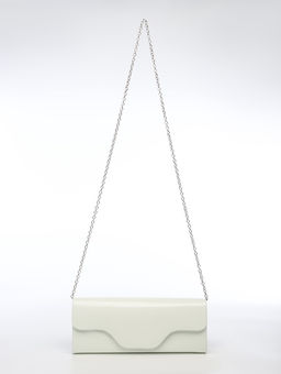 Сумка-клатч женская вечерняя на магните, на длинной цепочке, лаковая, однотонная, белая