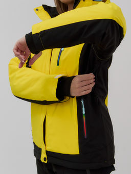 Горнолыжная куртка женская зимняя желтого цвета 027J - Chunmai фото 6