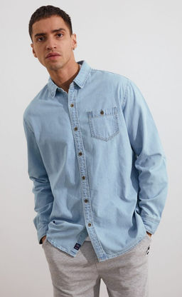 Рубашка мужская джинсовая с длинным рукавом F311-1241 голубая