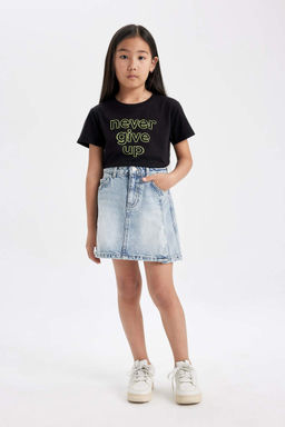 Футболка с коротким рукавом с принтом для девочек - Defacto фото 2