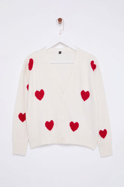 TRENDYOLMILLA Ekru Kalp Desenli V Yaka Triko H?rka TWOAW25HI00373 фото 6