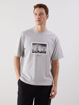 Bisiklet Yaka Bask?l? Penye Erkek Ti??rt