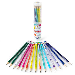 ВКФ Принты 1-PR-15Т Набор графитных карандашей с ластиком ассорти в тубусе заточенный ТМ (HB) 2 х 15 шт. Школьные