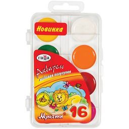 Акварель ГАММА "Мультики" 16цв. пласт. уп., без кисти (211046_16)
