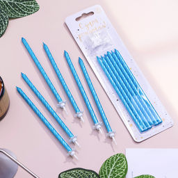 Цена за 2 шт. Свечи для торта «Классические» с подставкой, 13 см, 6 шт., голубые