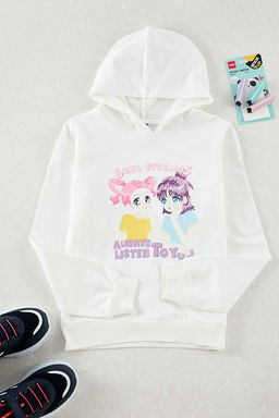 Ekru K?z Cocuk Bask?l? Orme Sweatshirt TKDAW25SW00090
