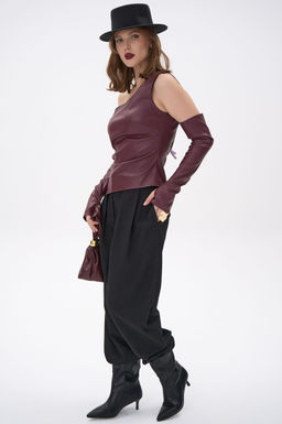 Кожаный топ с рукавами Рикси (бордовый)